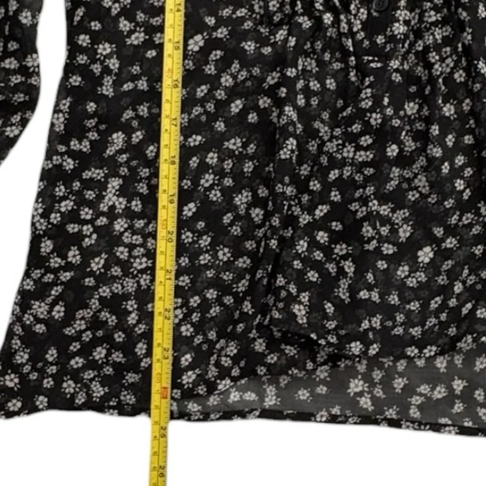 Express Black White Floral Blouse Ruffle Front Sheer Tie Neckline Office Size M - Picture 6 of 11